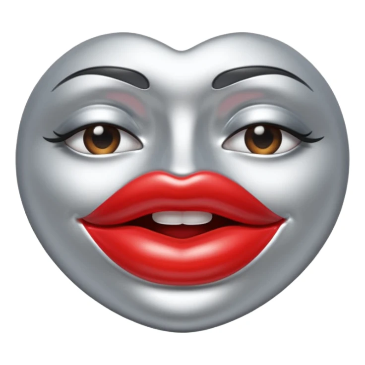 A seductive pair of slightly parted lips emoji made of liquid silver chrome, smooth glossy metallic surface, soft sensual curves, subtle reflections, luxury sexy aesthetic, minimal iOS emoji style, centered composition, clean white background, soft studio lighting, no text sticker