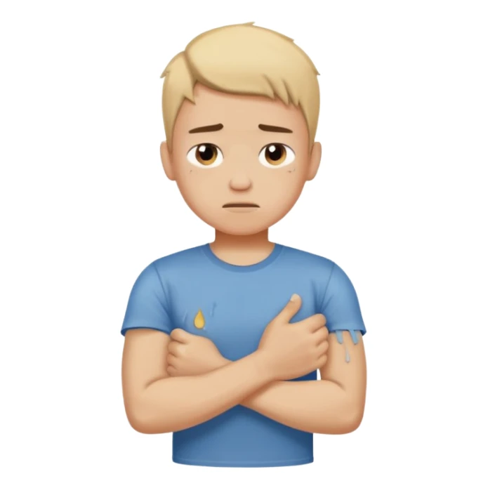 dolore muscolare a un arto di un ragazzo con la maglietta sticker