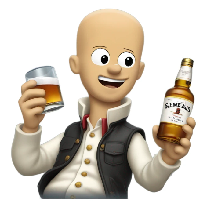 realistic meme of bald man mit jackey with withe bart with Glenfarclas sticker