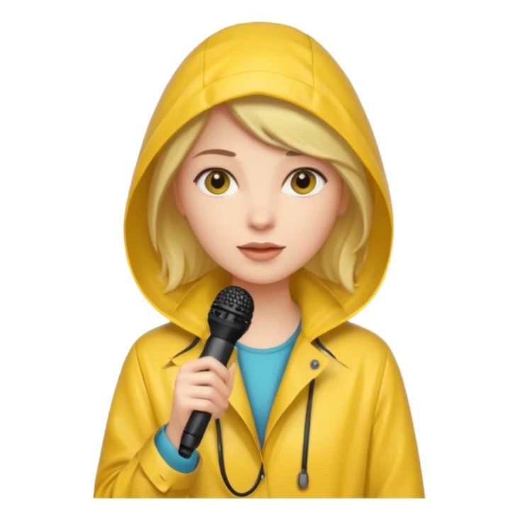 womanwith rain coat and microphone sticker