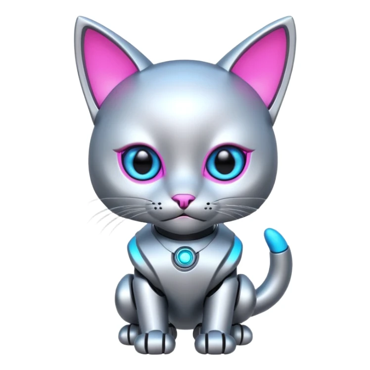 Robot kitten with pink and neon blue eyes sticker