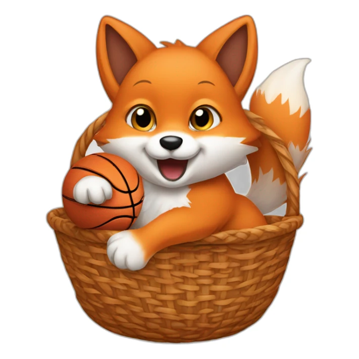 baby fox dunking a basketball in a basket sticker