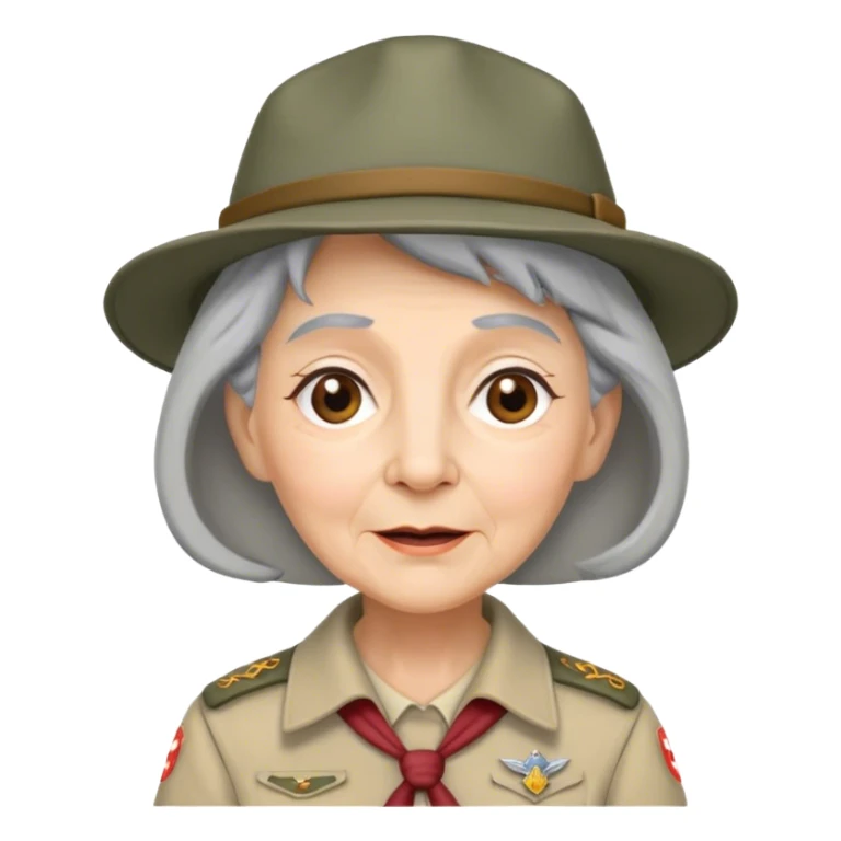 Old woman scout with grey hair and scout hat sticker