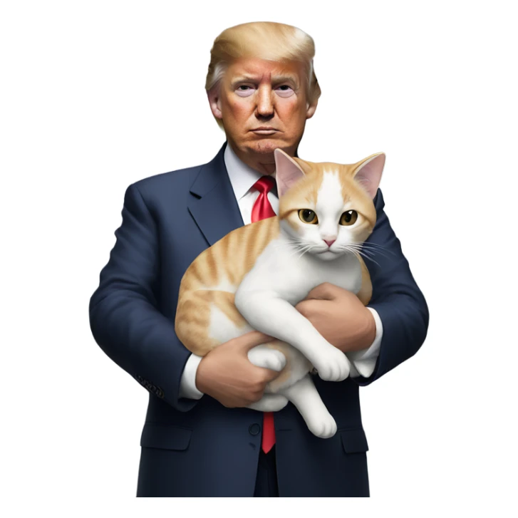 Hyper realistic Donald Trump holding a cat sticker