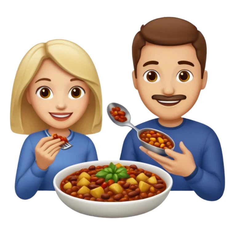 ligth couple having dinner of chili, beans and potatoes sticker