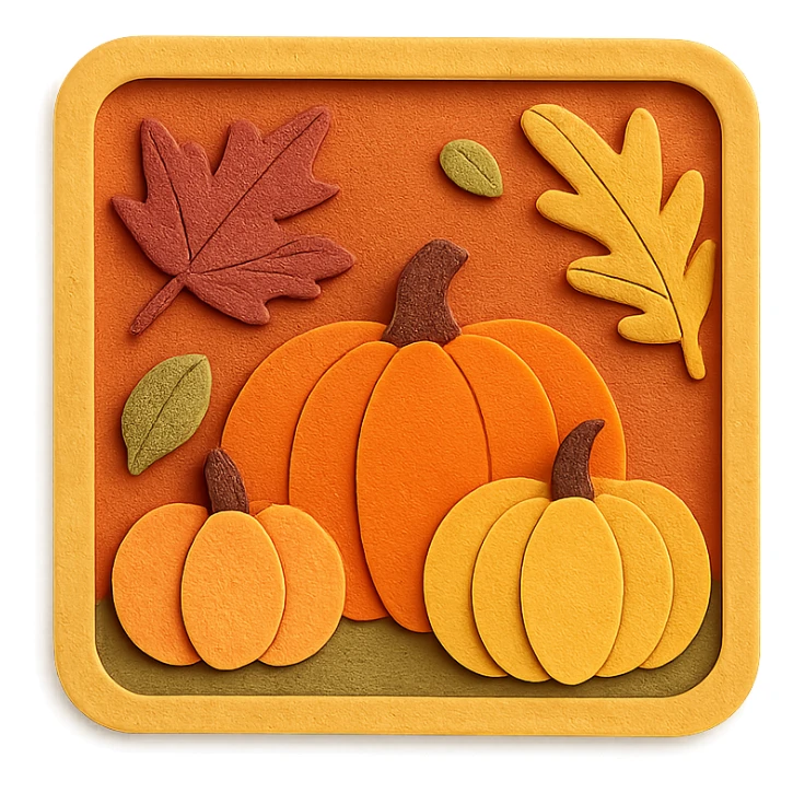 fall season scene in a square with layered leaves and pumpkins sticker