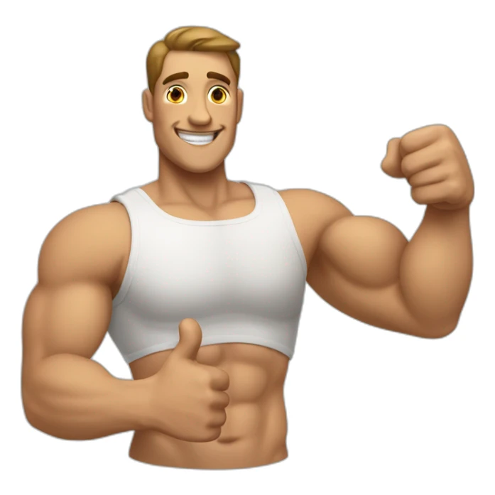 muscular man with humerus brace smiling and showing thumbs up  sticker