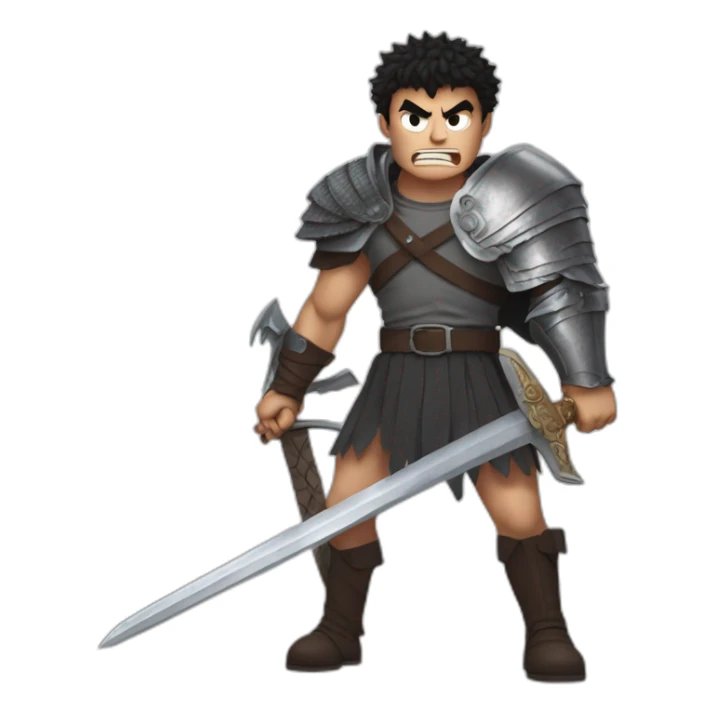 angry berserk guts carrying a huge sword on his shoulder sticker