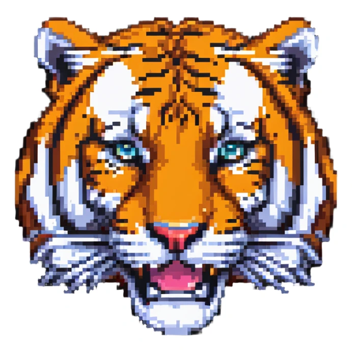 retro pixel art tiger face for Twitch emote sticker