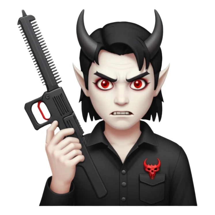 Cara de demonio con una glock y un peine largo en la mano sticker