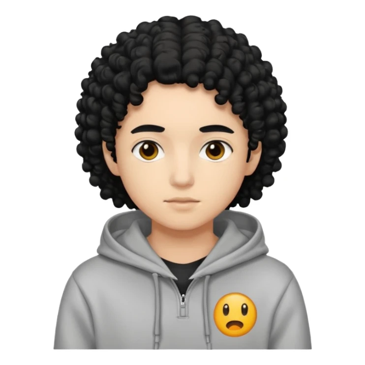 Gut wearing a hoodie with black curly hair sticker