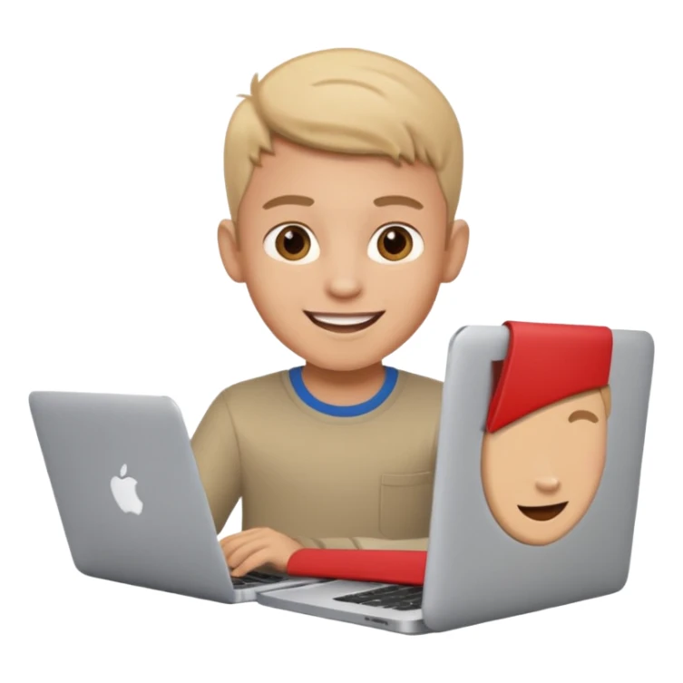 happy boy Graphic designer whit a MacBook sticker