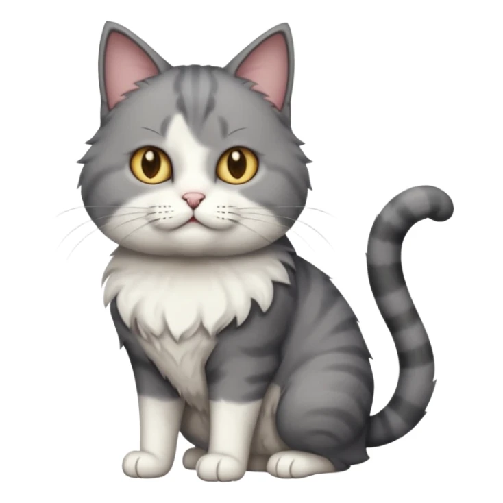 full body dumb looking large short hair dark grey and white cat sticker