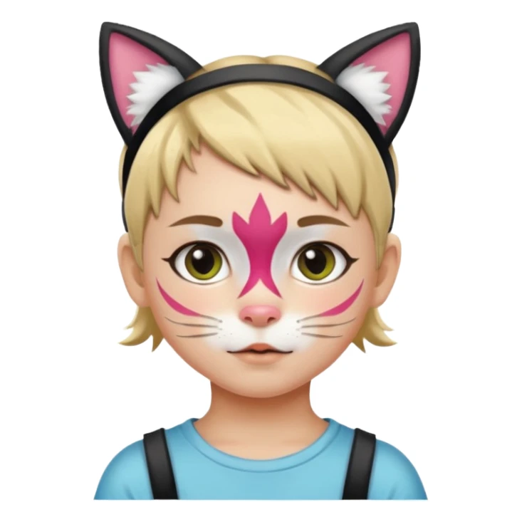 little kid with face paint and cat ear headband sticker