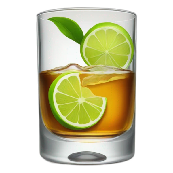 A single whiskey glass with a single slice of green lemon piece on it sticker