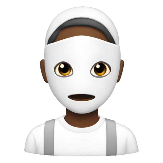 Generate an black emoji of my friend having white full face mask sticker