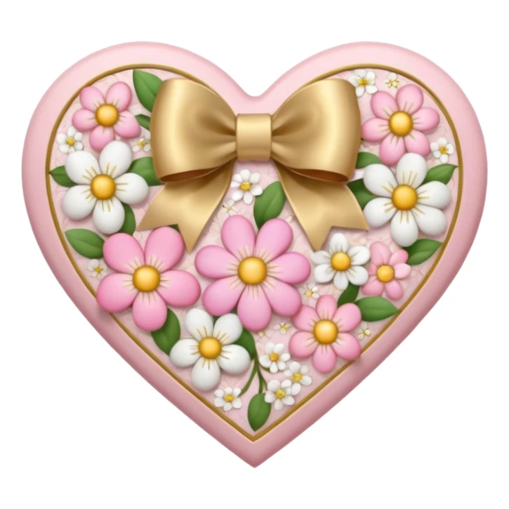 heart with spring flowers, gold bow with heart pattern on the bow sticker