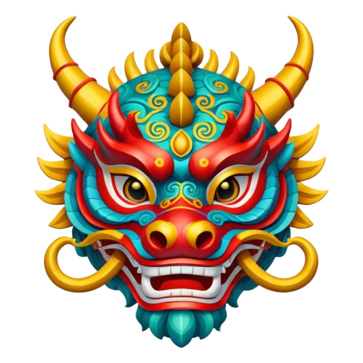 A dragon dance mask painted in bright festival colors. sticker