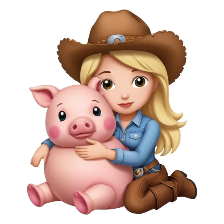 Cowgirl cuddling stuffed pig sticker