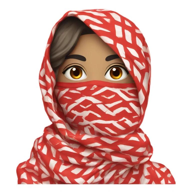 Woman wearing red and white patterned kuffiyeh covering mouth hand covering mouth sticker