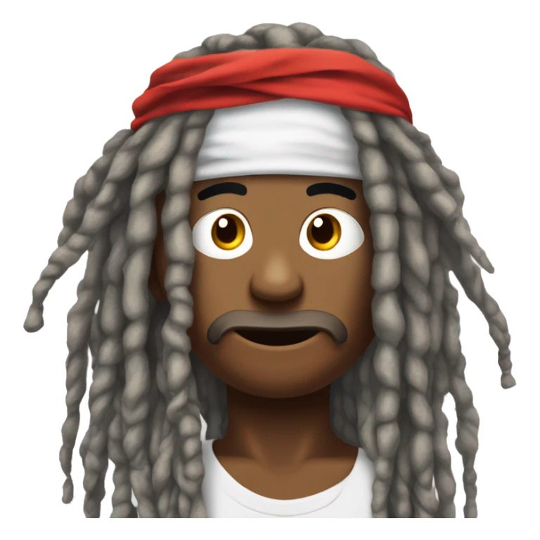 Dreadhead face palm red bandana in right hand. Wig th mind cloud with tge word Ridikulous  sticker