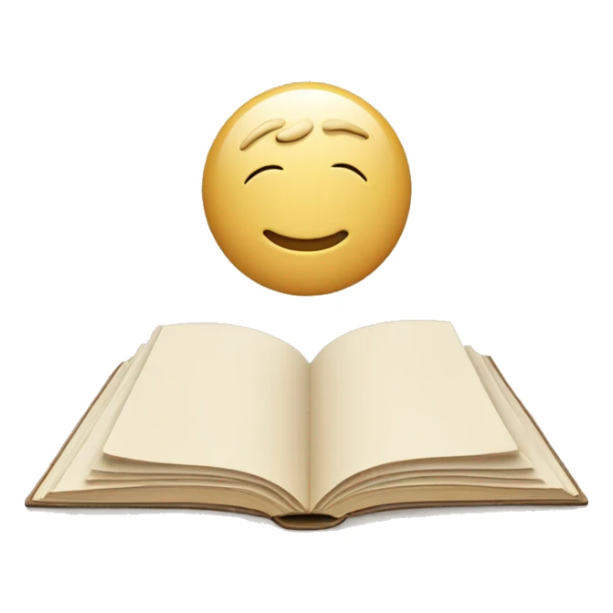 An open, hardcover book, depicted with a beige cover.  sticker