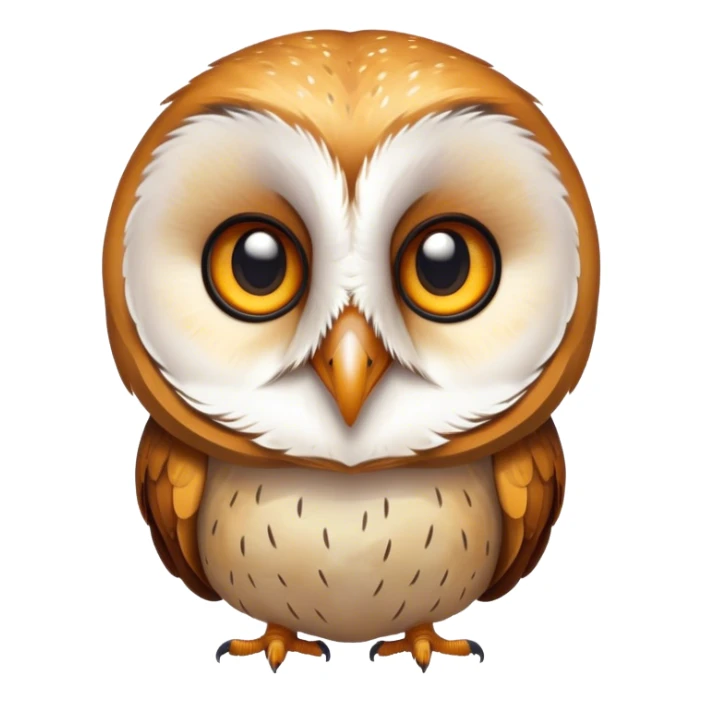 Cinematic Comical Barn Owl Portrait Emoji, Head tilted dramatically with an exaggeratedly amused expression, featuring a striking mottled plumage with bold contrasts, wide, expressive amber eyes filled with playful disbelief, Simplified yet hilariously expressive features, highly detailed, glowing with a slightly sassy glow, high shine, dramatic yet playful, stylized with an air of cheeky nocturnal mischief, bright and endearing, soft glowing outline, capturing the essence of a spirited and over-the-top owl, so meme-worthy it feels like it could hoot its way into internet fame instantly! sticker