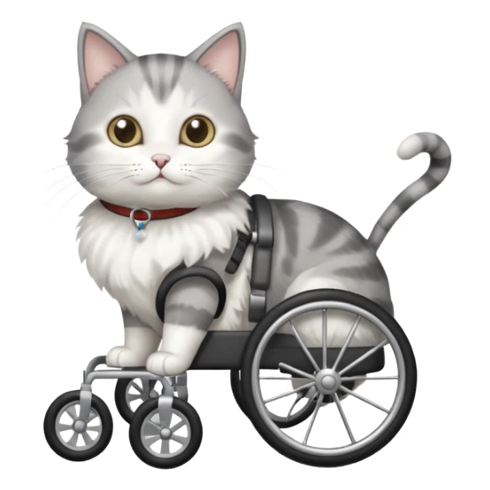 disabled grey and white cat in cat wheelchair sticker