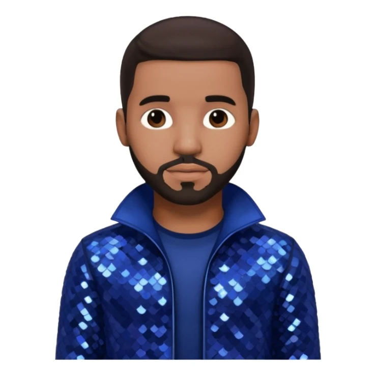 Drake with dark brown hair, indigo sequin outfit sticker