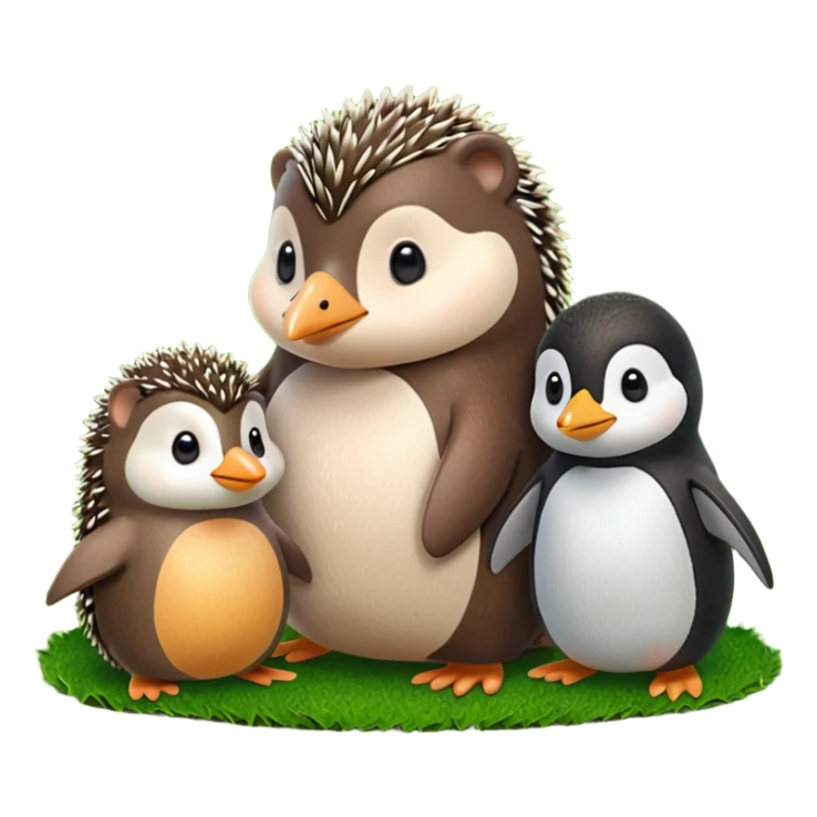 A hedgehog, a penguin and a mole playing together on a ground sticker