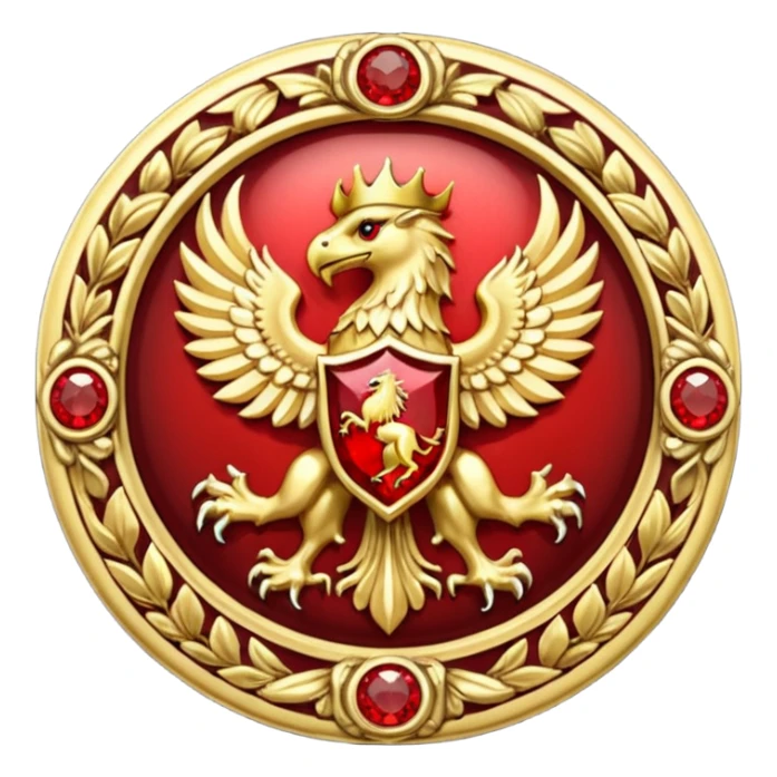 Golden griffin crest / brosch in a circle with red gems and no background sticker