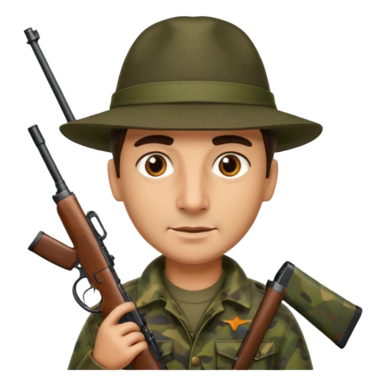 Camo Hunter With rifle Brown eyes No mustache Italian hunter, bigger nose, darker skin sticker
