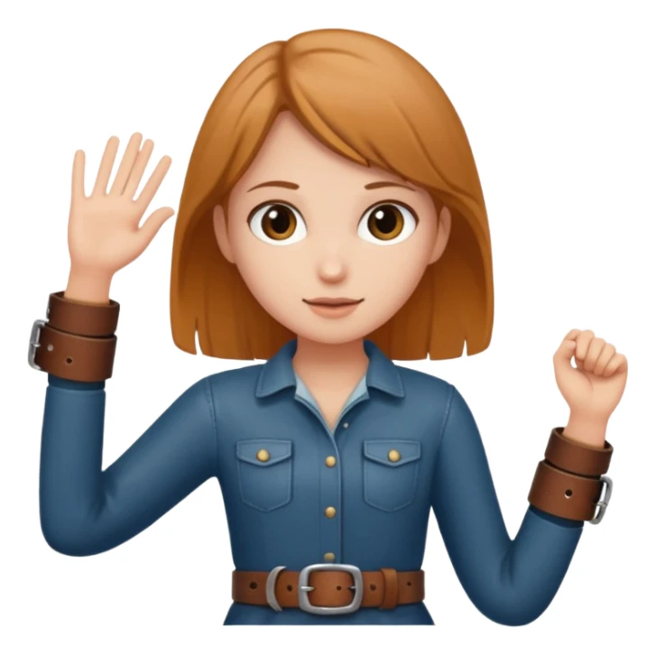 Girl holding up belt sticker