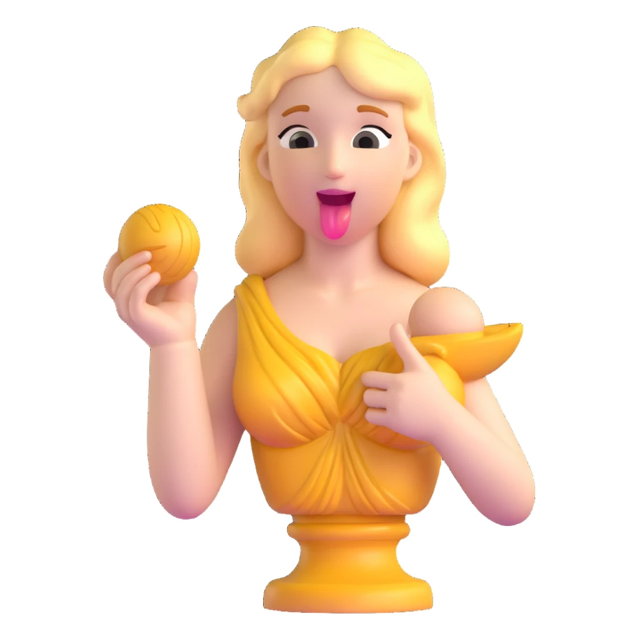 Venus de Milo statue with a playful expression showing her tongue sticker