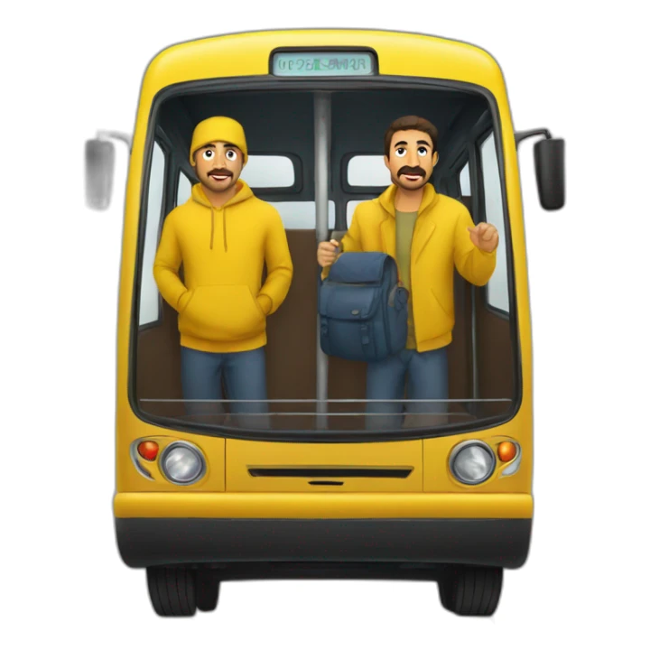 Armenian men in yellow clothing in the bus sticker