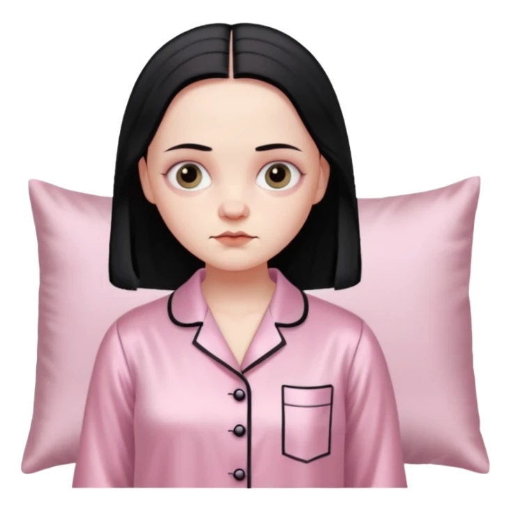 Full stunning Wednesday Addams in a Light pink silk pyjamas set sticker