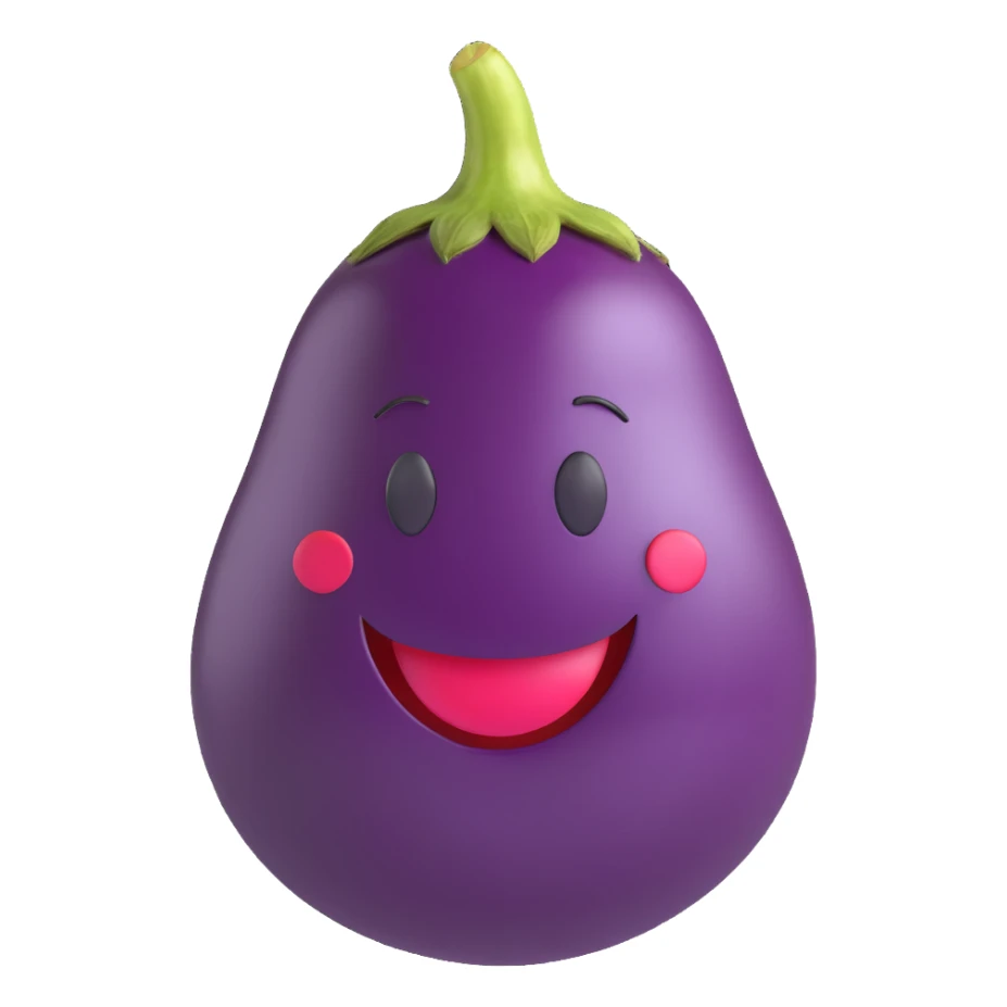 smiley face with an eggplant, no hand, clear and expressive sticker