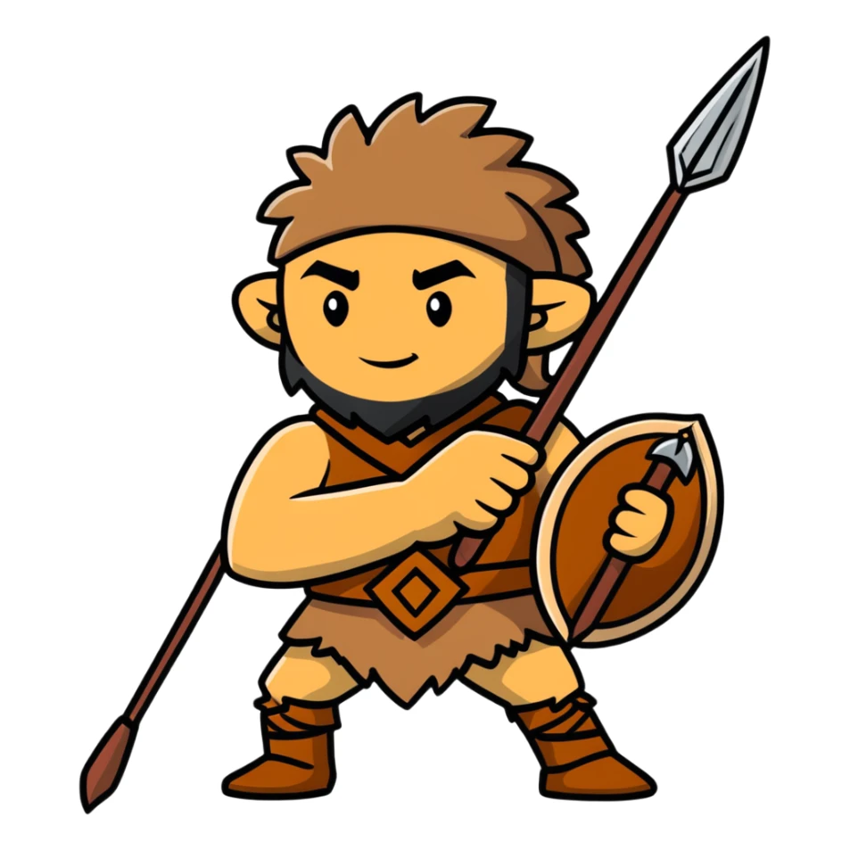 Cro-Magnon human hunter with spear and fur clothing sticker