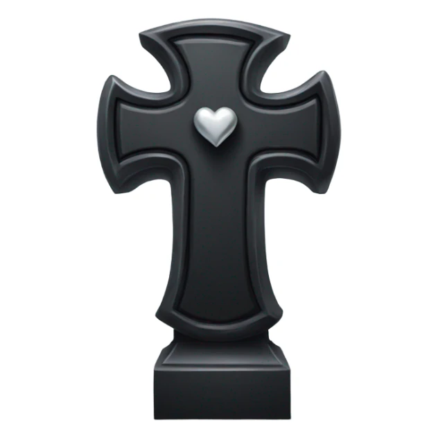 a black tombstone in silver RIP and a silver heart sticker