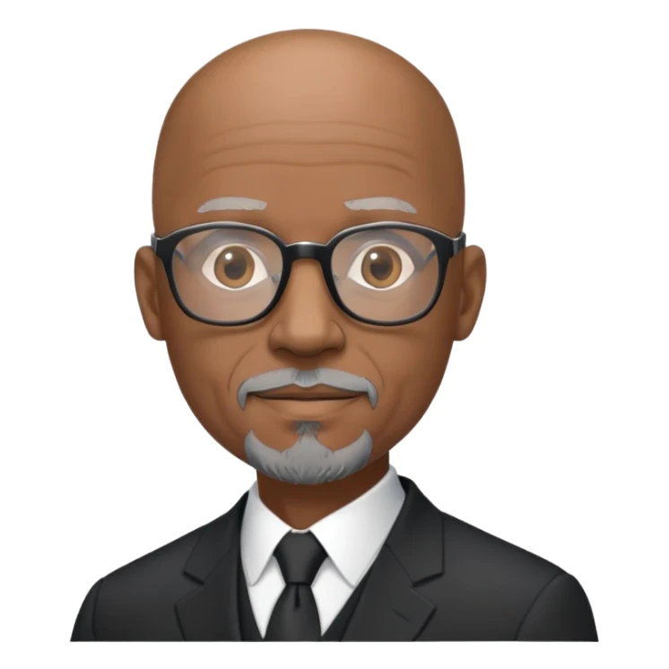 Bald mature Black male with Grey goatee and light glasses in a nice black suit
 sticker