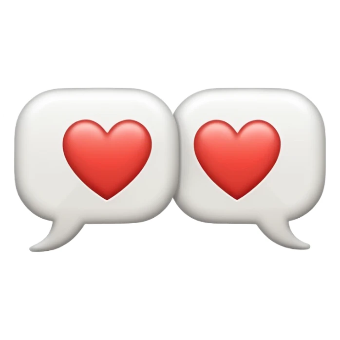 Minimal flat emoji of two speech bubbles facing each other with a small heart or sound wave inside, symbol of informal and authentic conversation sticker