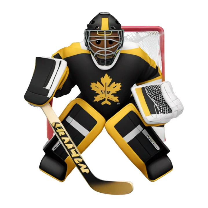 Ice hockey goalie with black and gold pads sticker