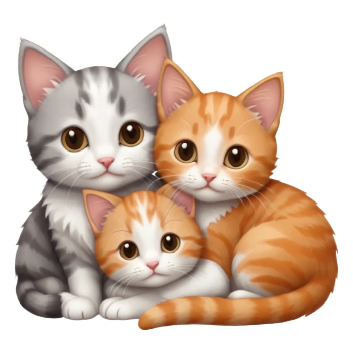3 tiny kittens cuddling together all different colours, the first one is grey and white, the second is ginger and white and the third is brown tabby and white sticker