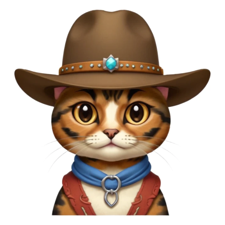 tortoiseshell cat with a cowboy hat, a little sassy sticker