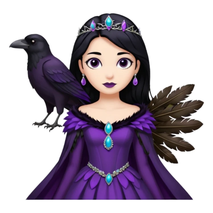 Raven Princess – feather brooch + plum gown sticker