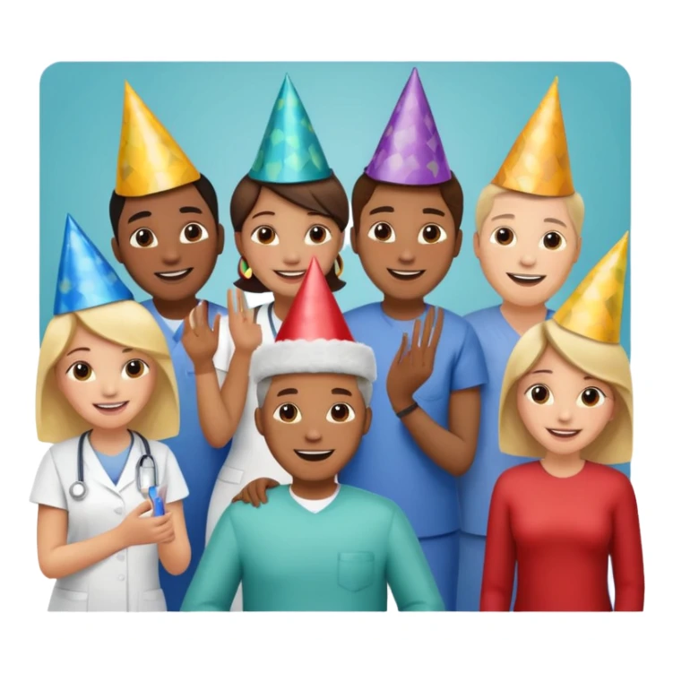 Create Happy & celebrating team faces for a hospital sticker