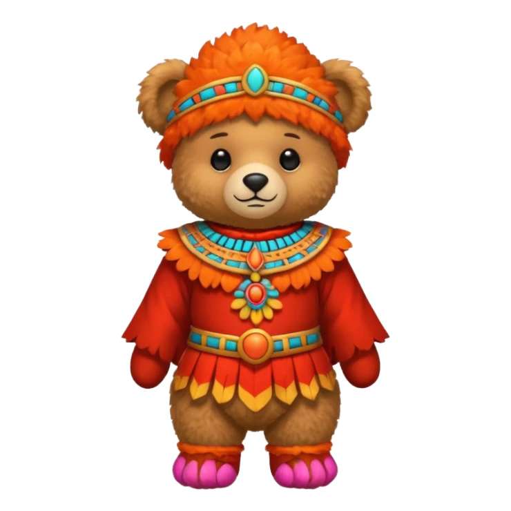 teddy bear Upper, wearing red mayan ancient custome, with carrot half body sticker