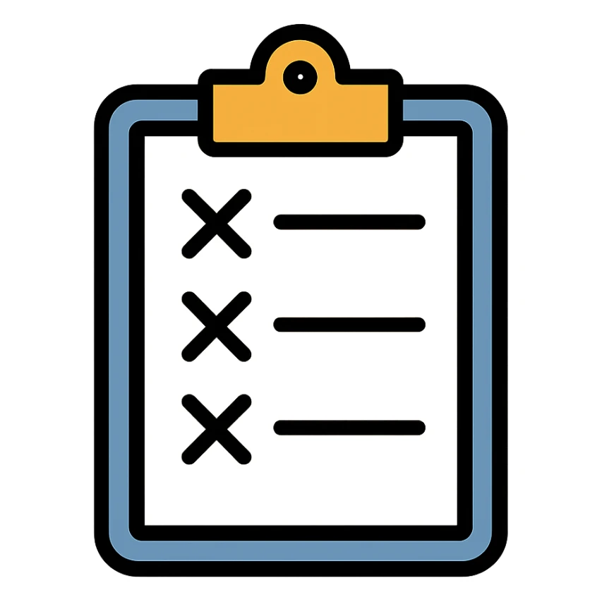 clipboard with list, all goals missed sticker