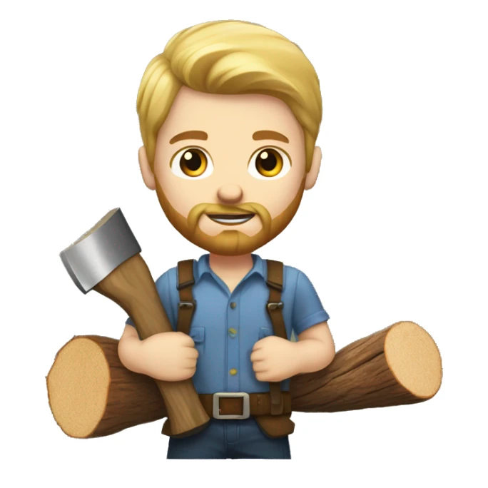 young white man lumberjack with beard blond hair chopping firewood sticker