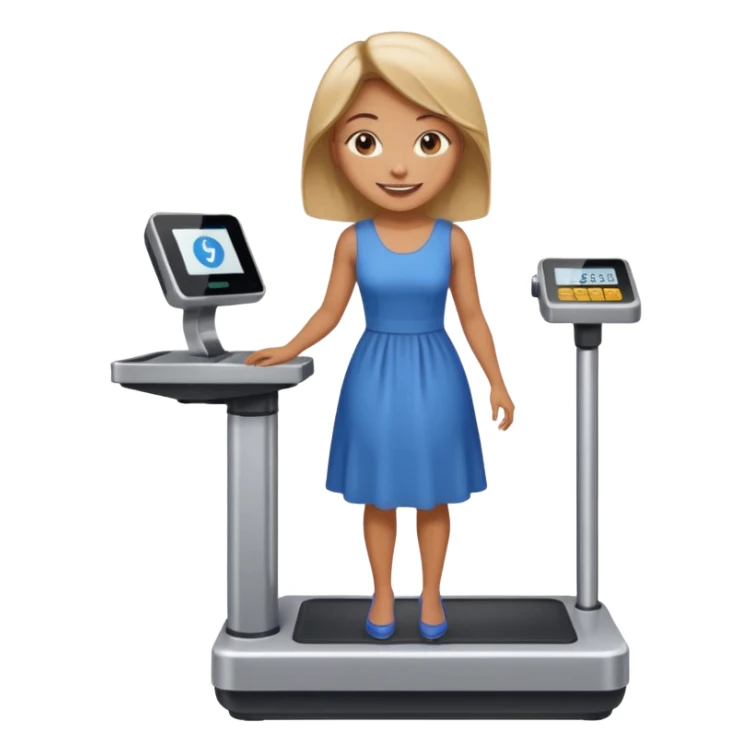 women is standing on weight check machine sticker